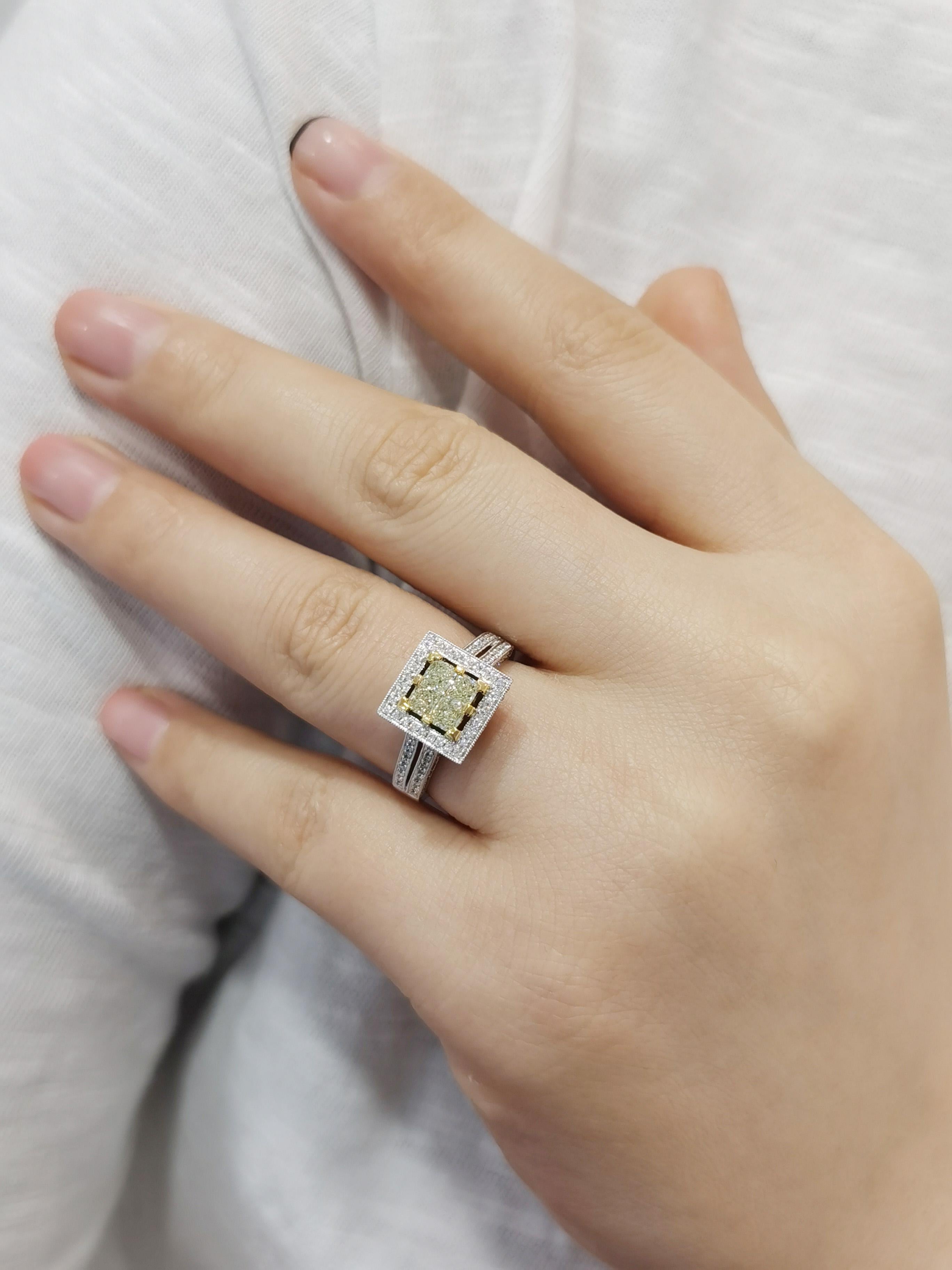 18 Karat Weißgold Gelber Diamant-Ring Damen im Angebot