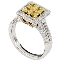 18 Karat White Gold Yellow Diamond Ring