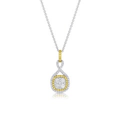 18 Karat White Gold Yellow Gold Diamond Twisted Pendant Necklace