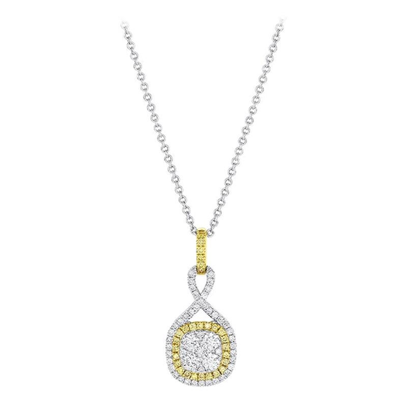 18 Karat White Gold Yellow Gold Diamond Twisted Pendant Necklace For Sale