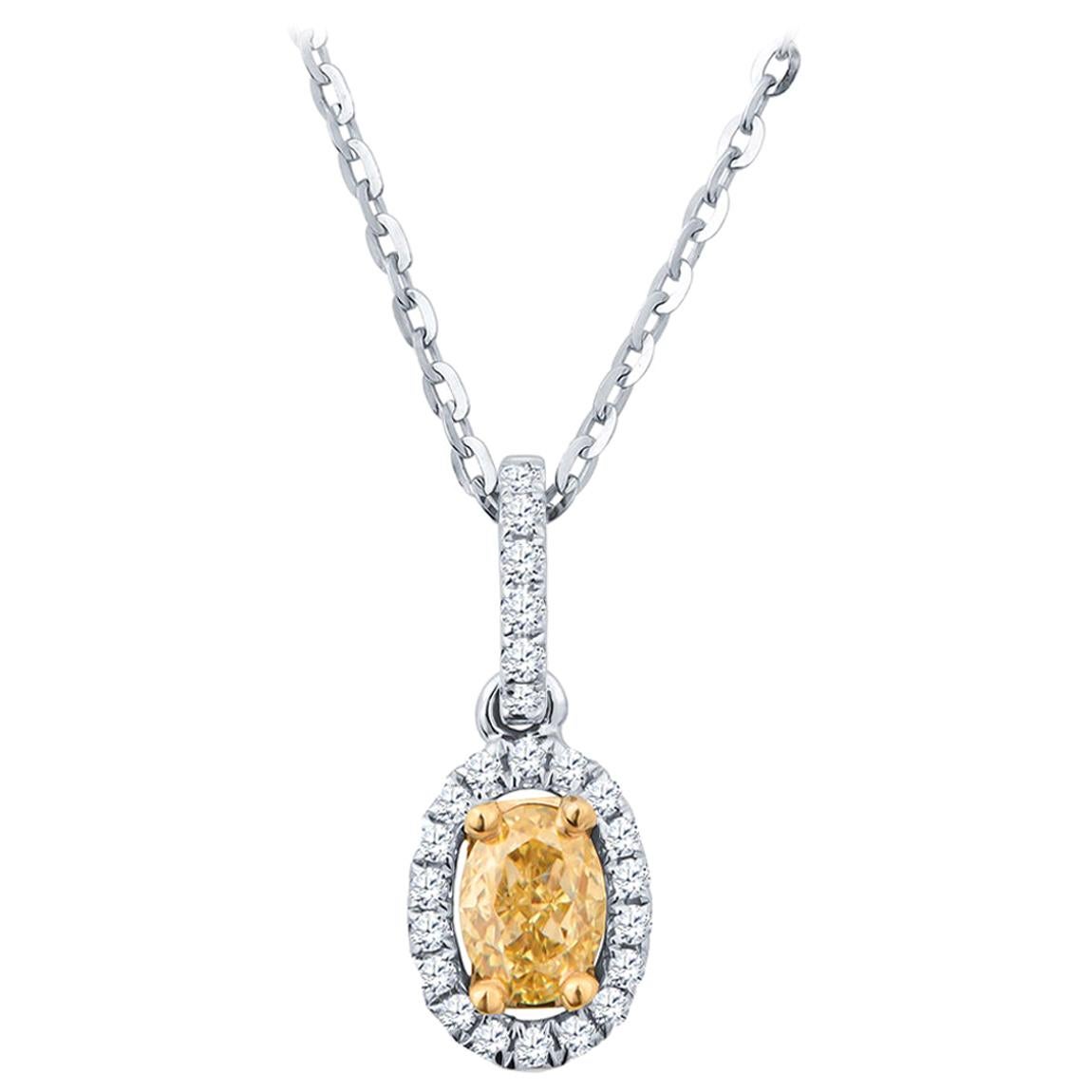 18 Karat White Gold Yellow Natural Diamond Pendant