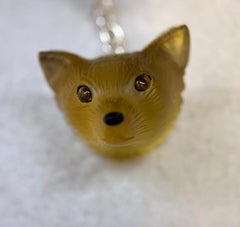 18 Karat White Gold Yellow Opal Tiger's Eye Carnelian Fox Cufflinks