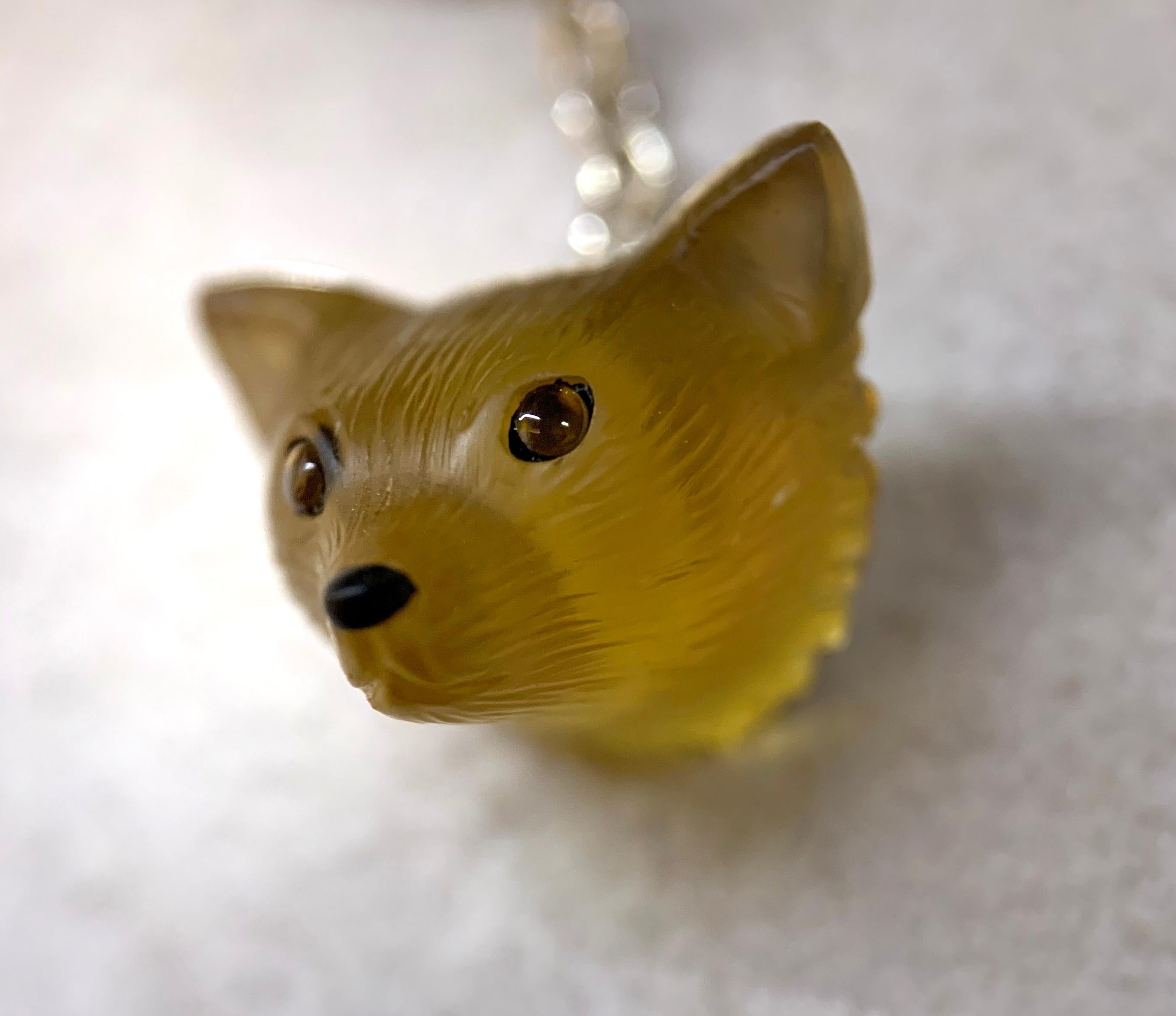 Mixed Cut 18 Karat White Gold Yellow Opal Tiger's Eye Carnelian Fox Cufflinks For Sale
