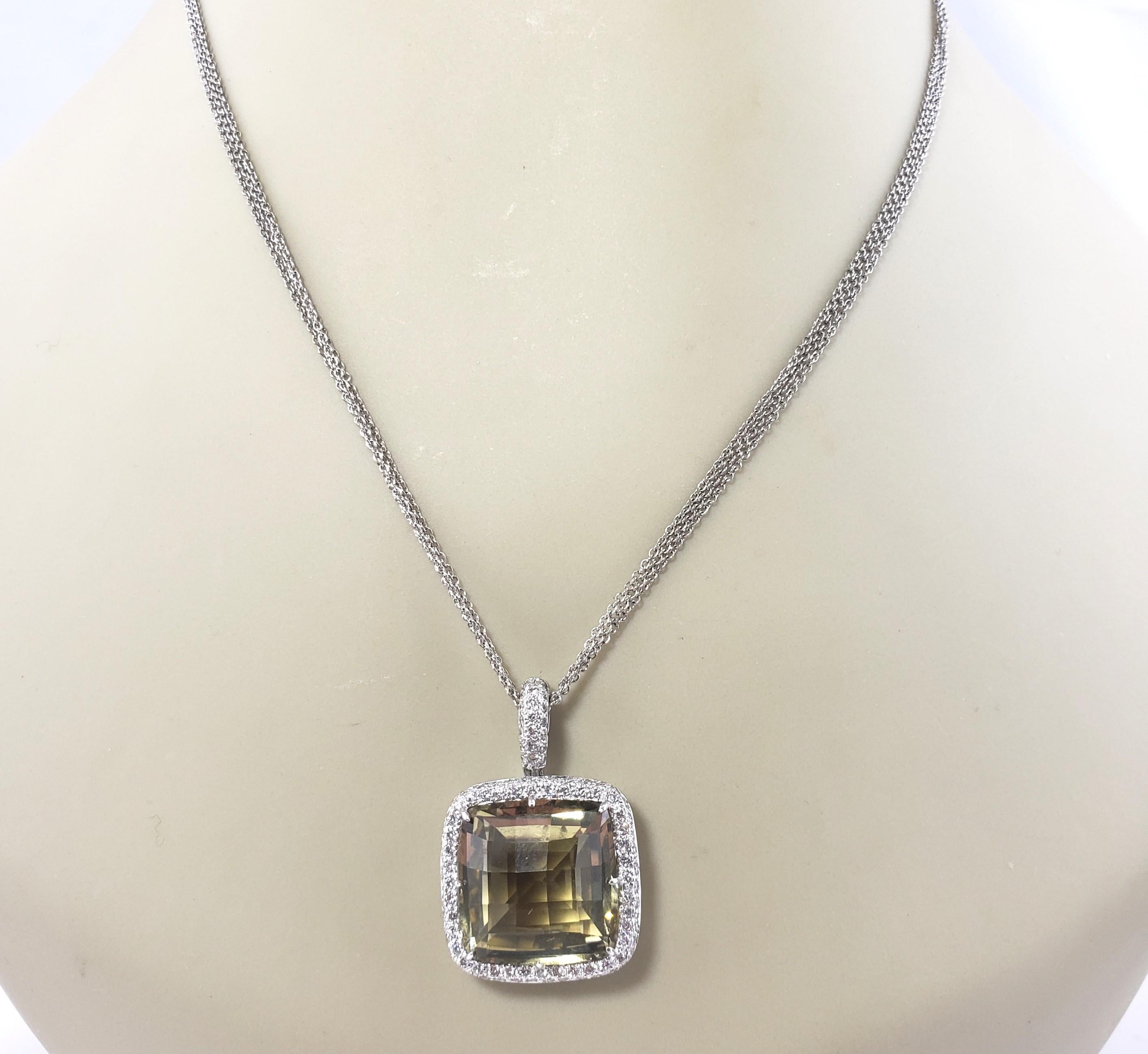 18 Karat White Gold Yellow Quartz and Diamond Pendant Necklace #13116 For Sale 5