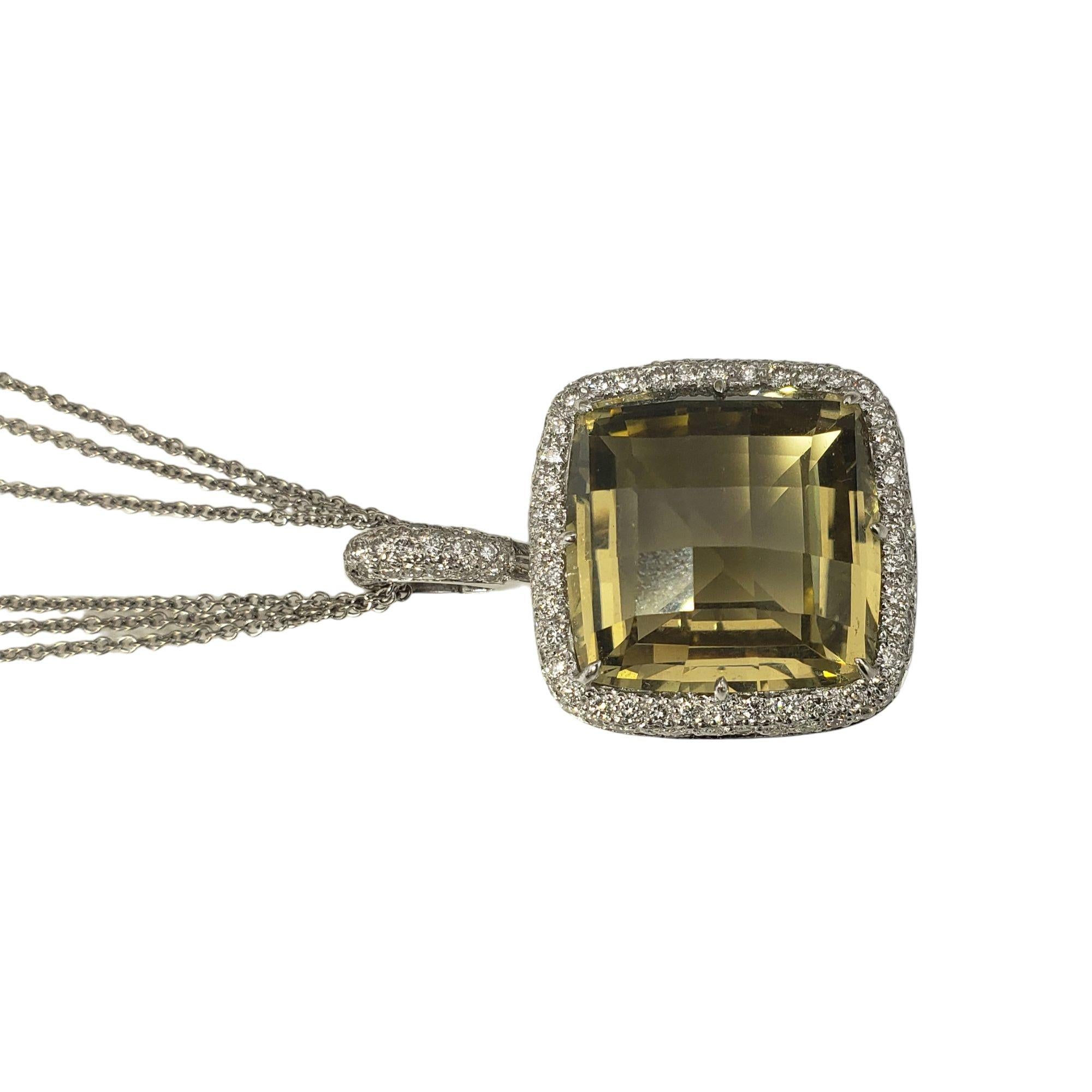 18 Karat White Gold Yellow Quartz and Diamond Pendant Necklace #13116 In Good Condition For Sale In Washington Depot, CT