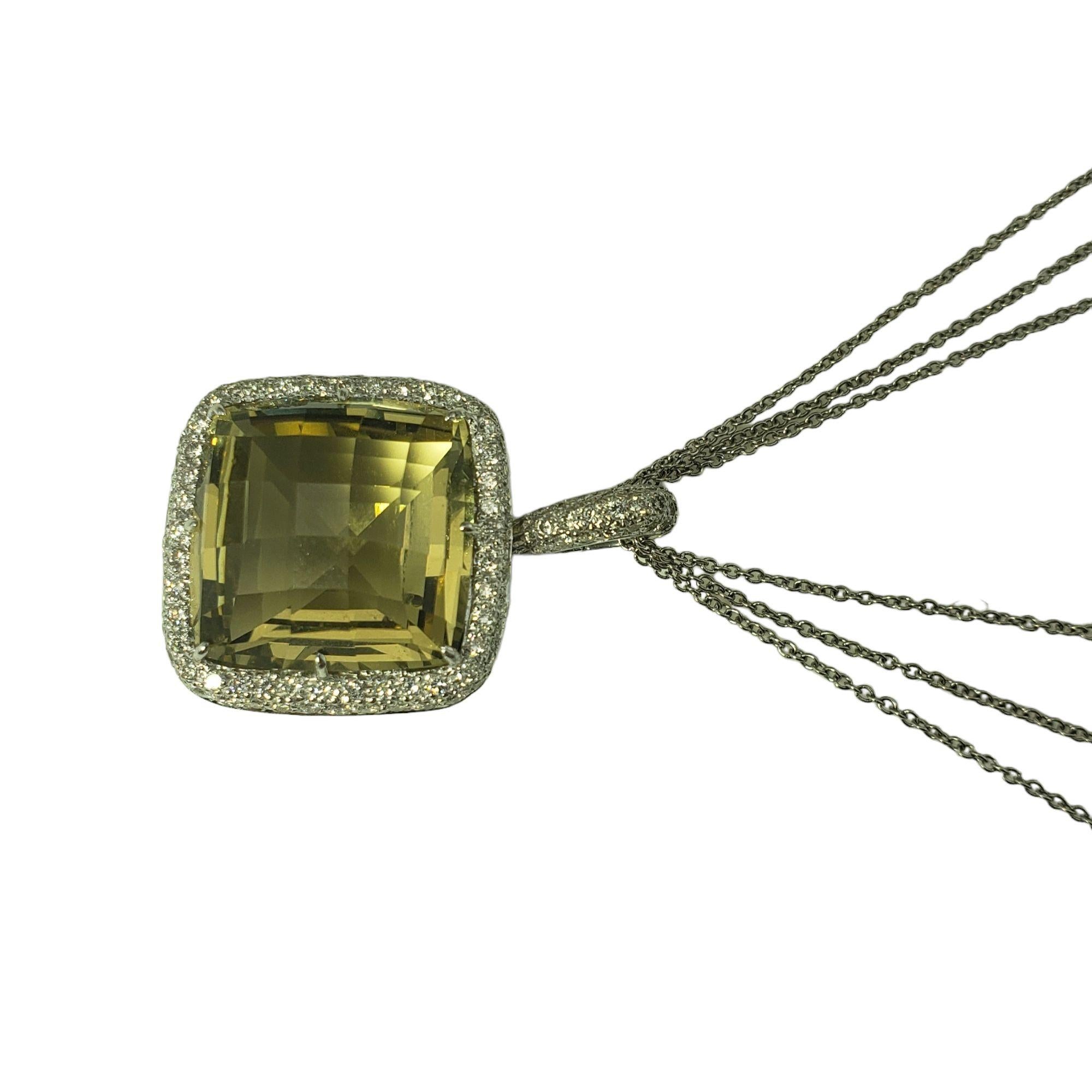 Women's 18 Karat White Gold Yellow Quartz and Diamond Pendant Necklace #13116 For Sale