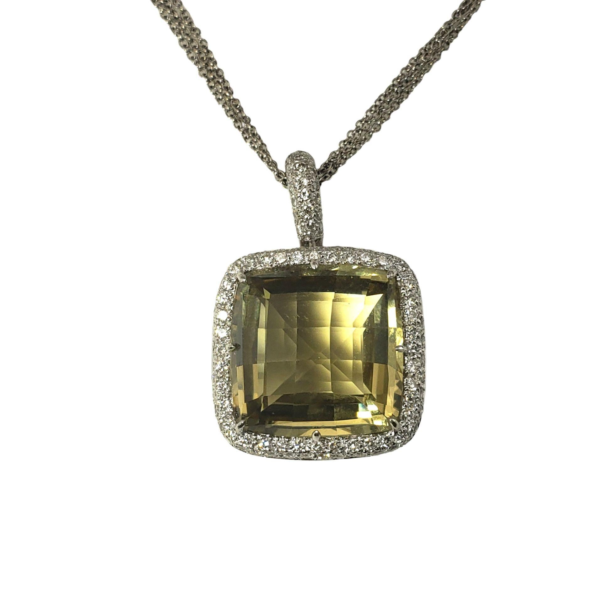 18 Karat White Gold Yellow Quartz and Diamond Pendant Necklace #13116 For Sale 1