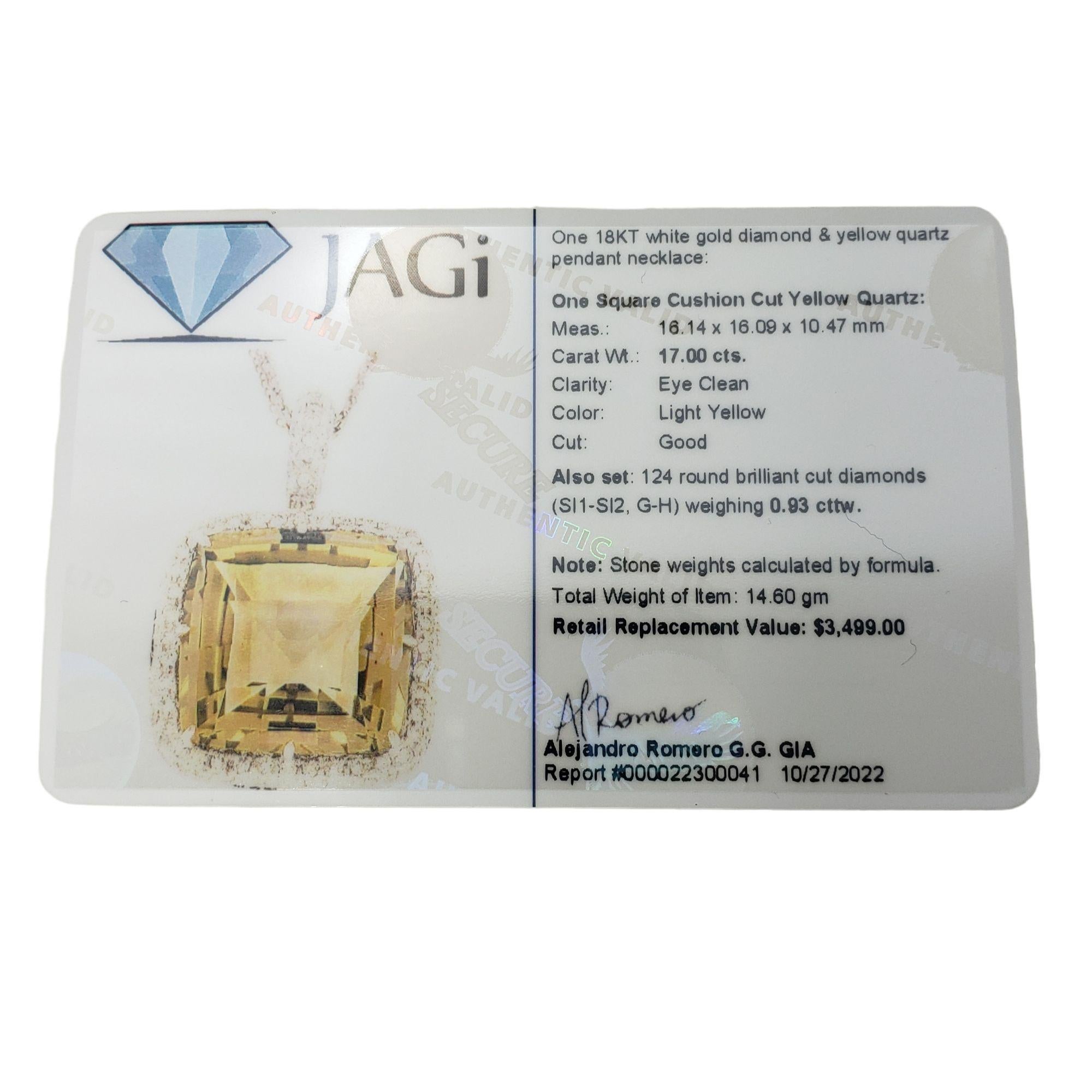 18 Karat White Gold Yellow Quartz and Diamond Pendant Necklace #13116 For Sale 2