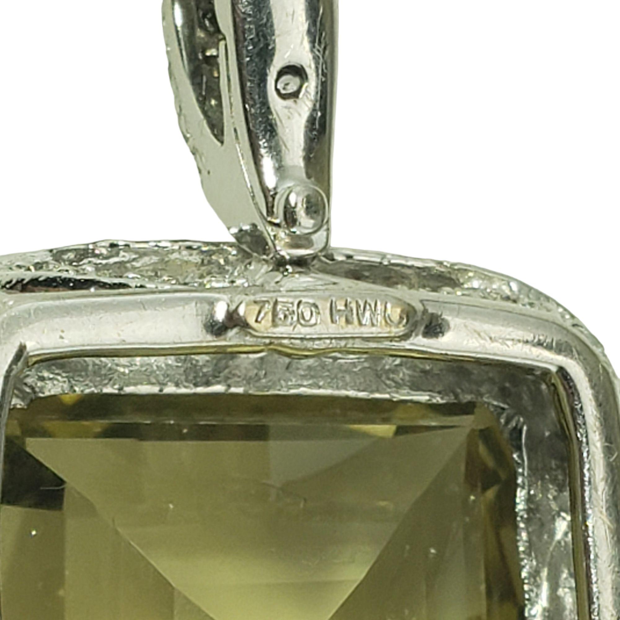 18 Karat White Gold Yellow Quartz and Diamond Pendant Necklace #13116 For Sale 3
