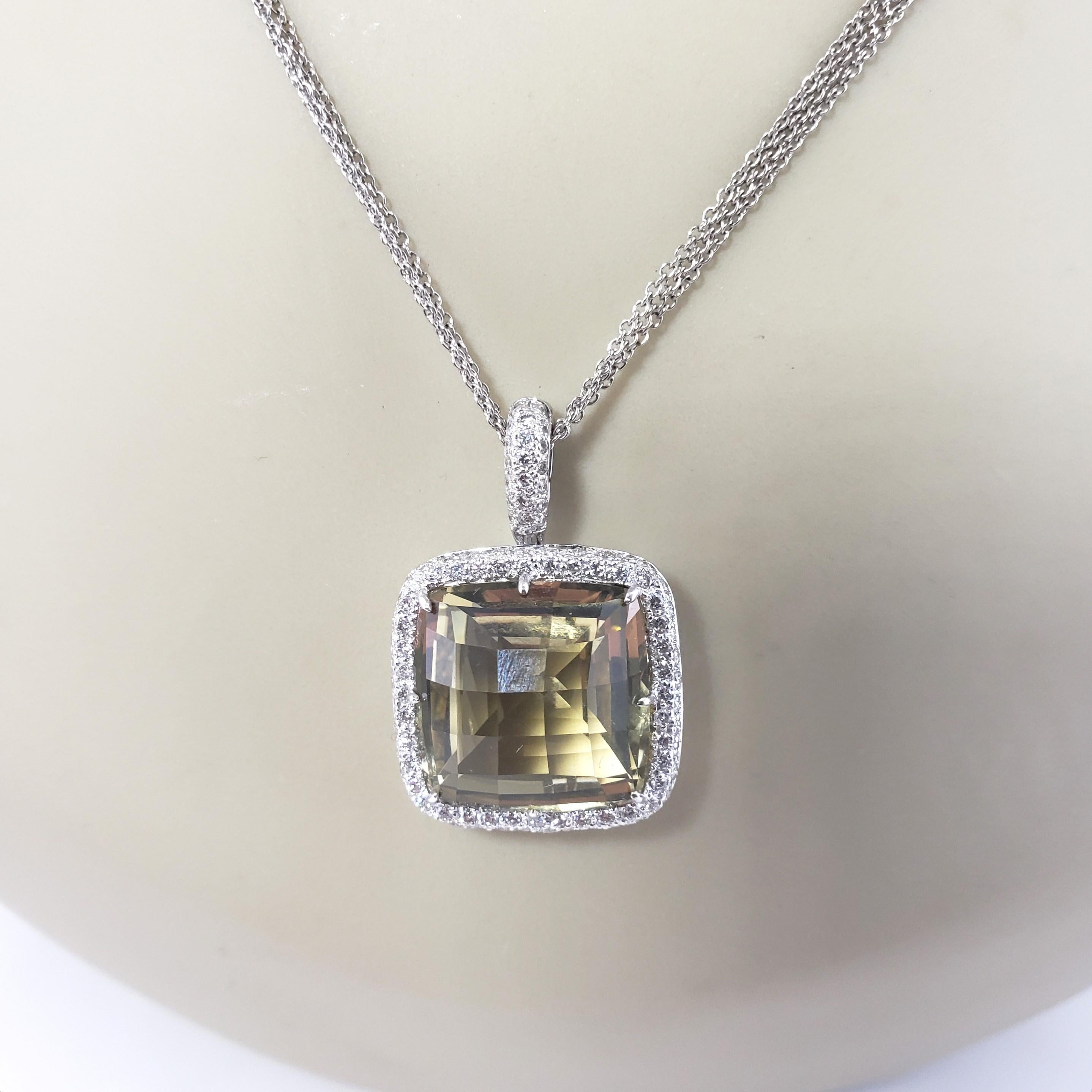 18 Karat White Gold Yellow Quartz and Diamond Pendant Necklace #13116 For Sale 4