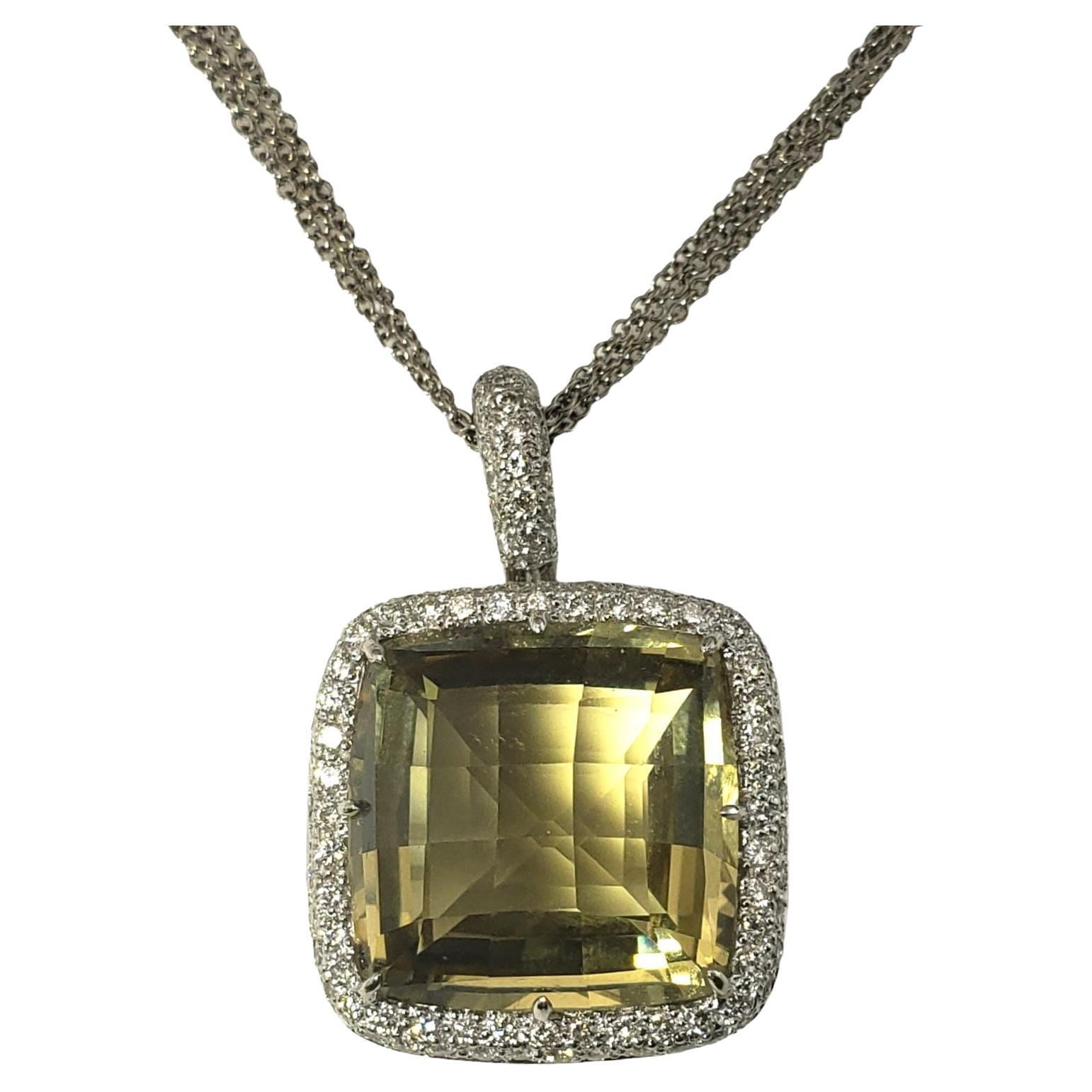 18 Karat White Gold Yellow Quartz and Diamond Pendant Necklace #13116