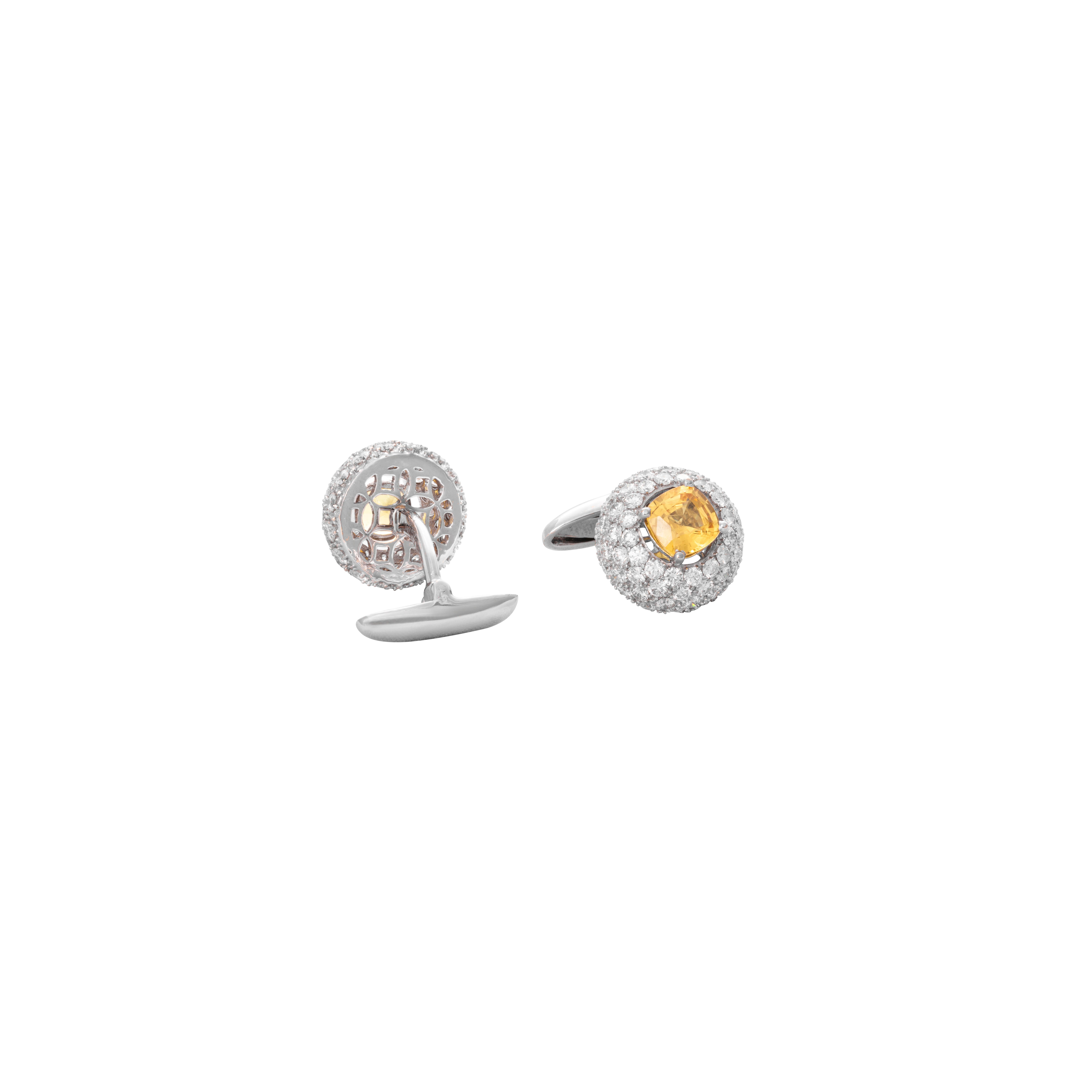18 Karat White Gold Yellow Sapphire Diamond Cufflinks

Set in 18 Karat white gold these classy & modern cufflinks crafted for the discerning gentleman are studded with gorgeous yellow sapphires and accentuated by white diamonds.

18 Karat Gold -