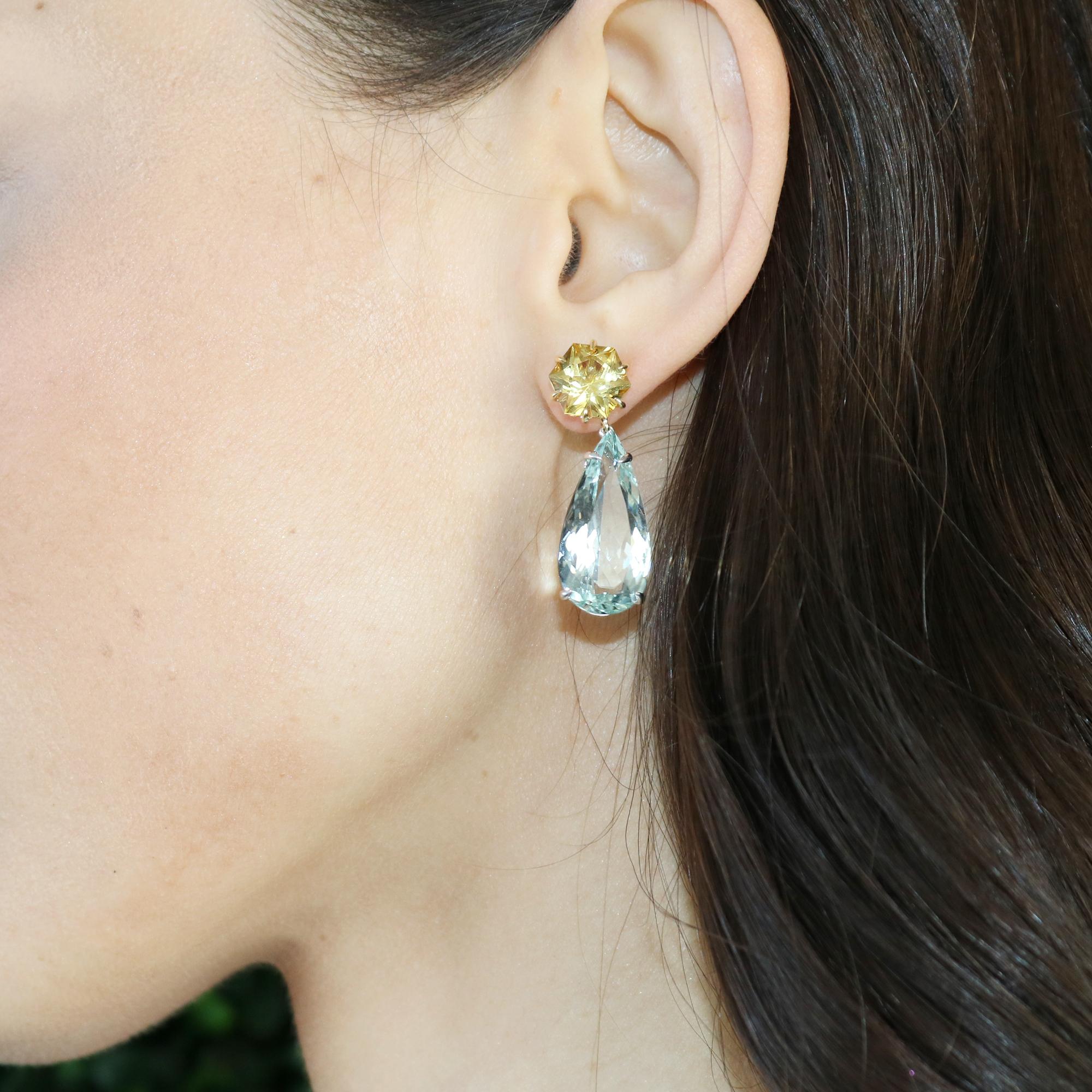 Contemporary 18 Karat White Gold Yellow Scapolite and Green Beryl Earrings