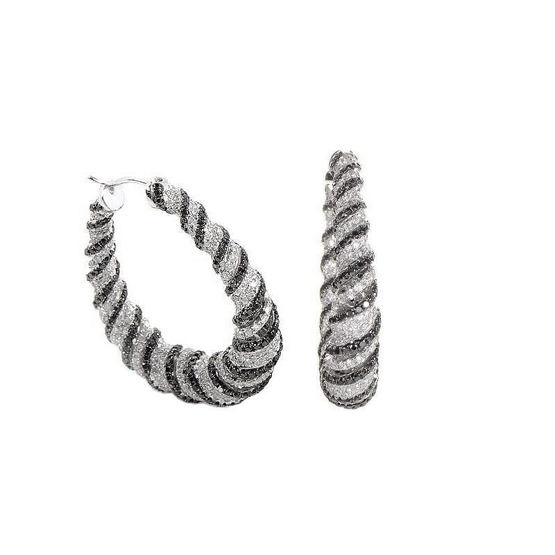 Round Cut 18 Karat White Gold Zebra Hoop Earrings For Sale
