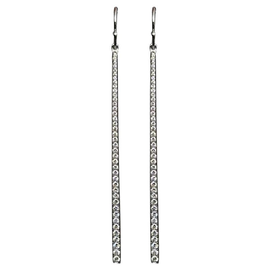 18 Karat White or Yellow Gold Stick Diamond Drop Earrings For Sale