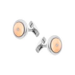 Boutons de manchette fantaisie en or blanc et rose 18 carats avec diamants, bijouterie d'art