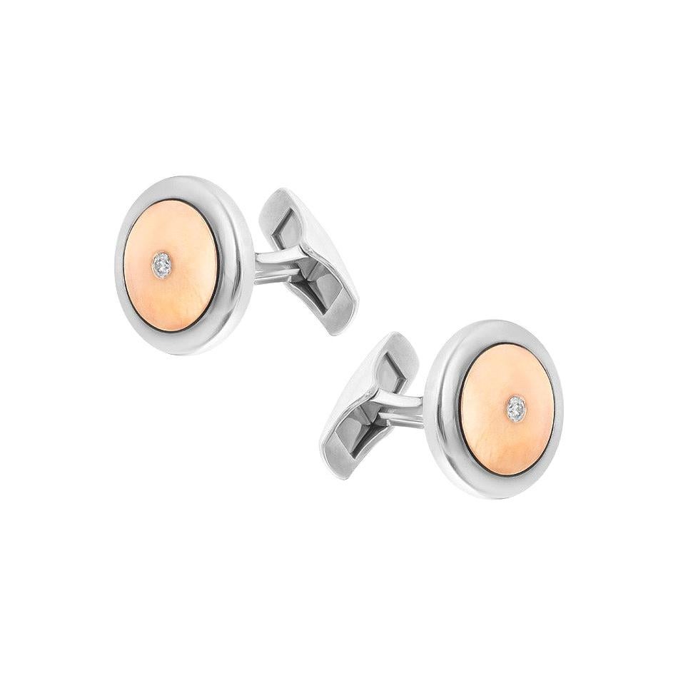 18 Karat White Pink Gold Fine Jewelry Diamond Statement Cufflinks For Sale