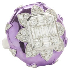 18 Karat White Gold & Purple Mosaic Set Diamond Dome Ring