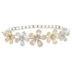 18 Karat White, Rose, and Yellow Gold Mosaic Diamond Flower Bangle Bracelet