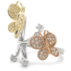 18 Karat White, Rose, and Yellow Gold Pave Diamond Butterfly Ring