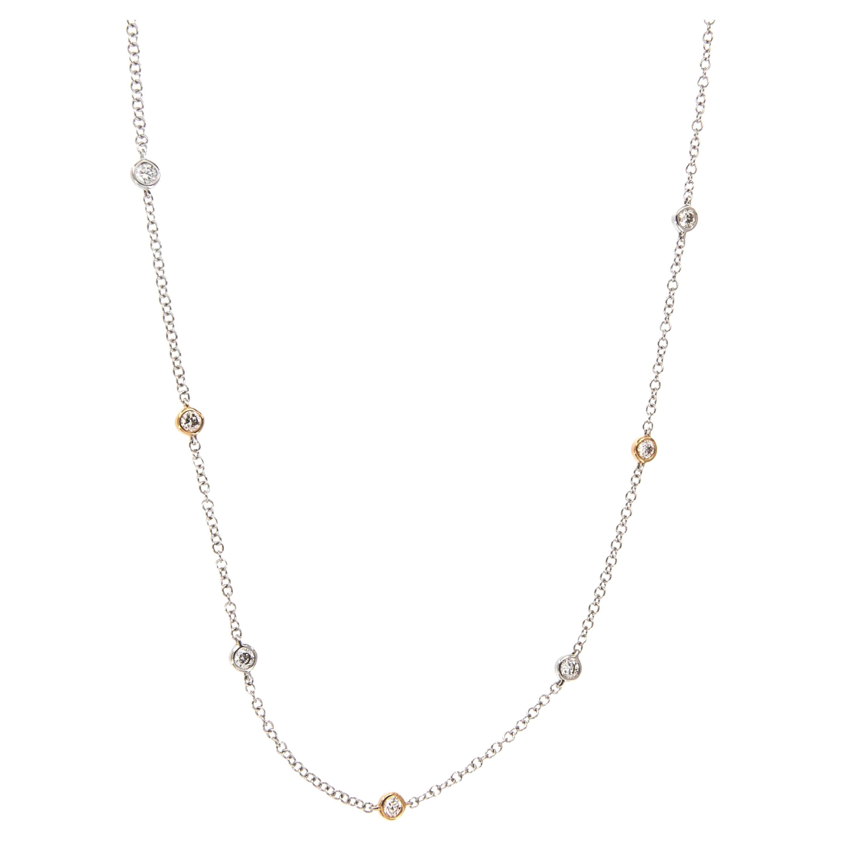 Collana in oro bianco e rosa 18 carati con diamanti da 0,64 carati per metro in vendita