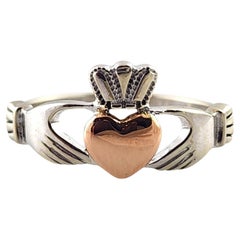 18 Karat White & Rose Gold Claddagh Ring "Ta gra agam duit" I Love You #18531