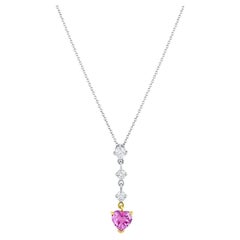 18 Karat White Rose Gold Heart Shape Pink Sapphire and Diamond Drop Necklace
