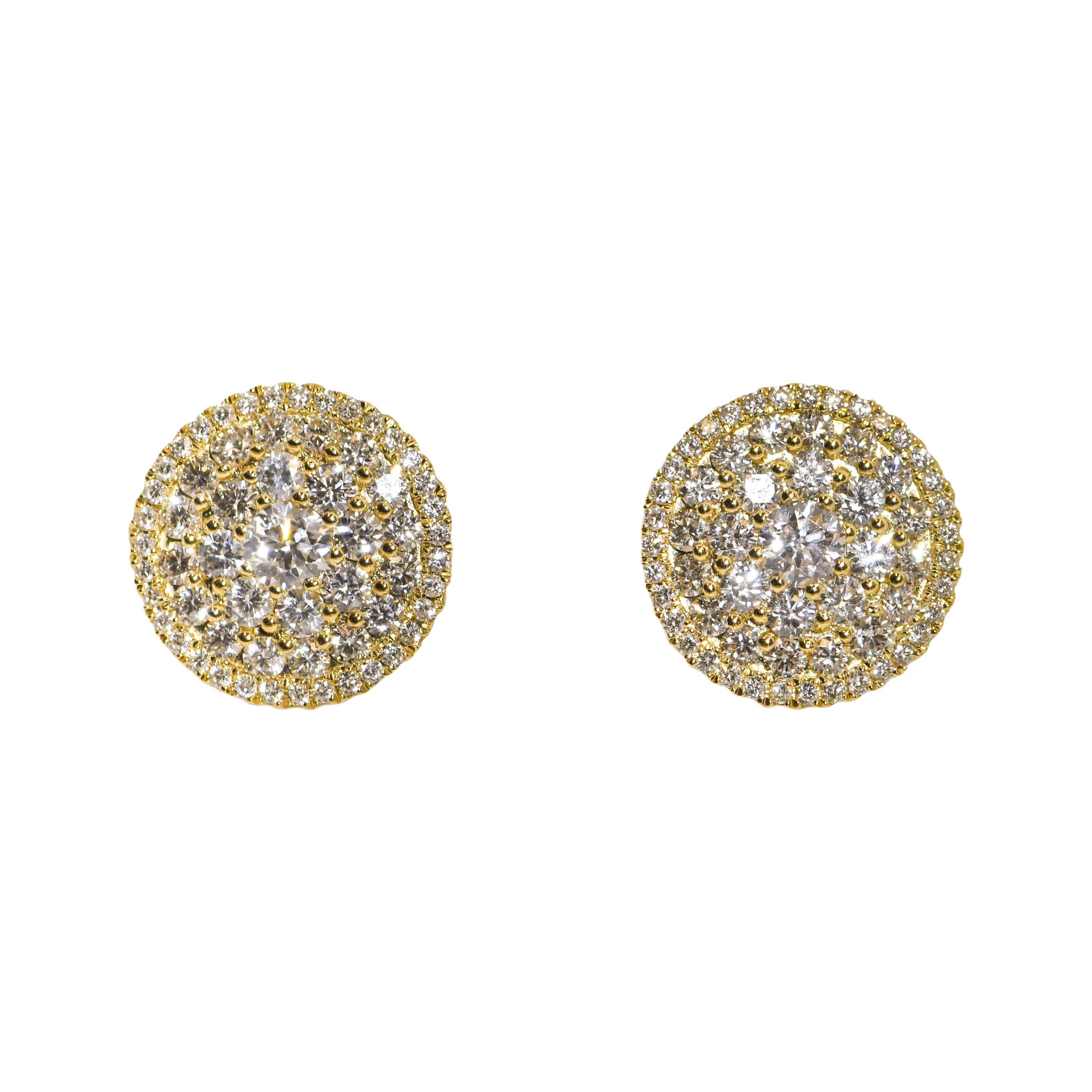 18 Karat White Round Pave Diamond Stud Pierced Earrings For Sale