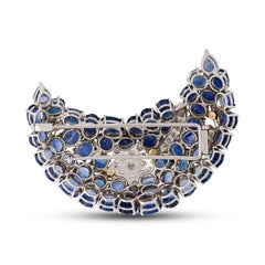 18 Karat White Sapphire and Diamond Crescent Moon Pin