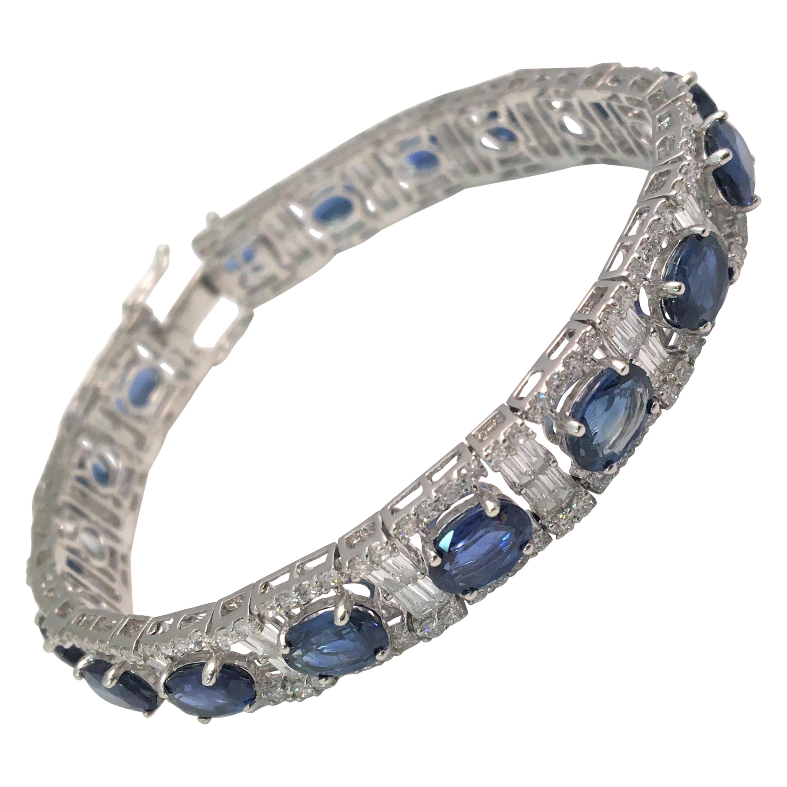 Certified Blue Sapphire Diamond 18K Bracelet