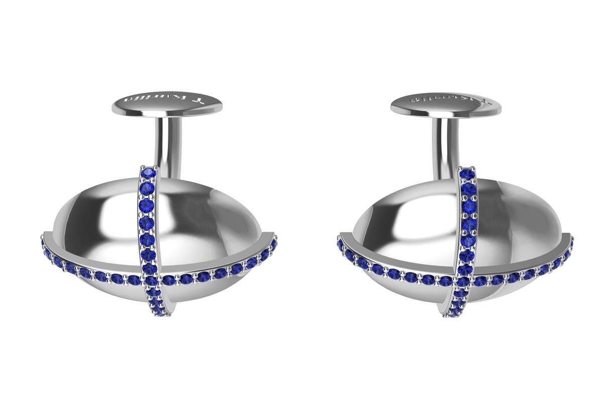 18 Karat White Sapphire Dome Cross Cufflinks,  One of my favorite shapes, the oval dome transformed magically with a cross of  sapphires.  Keep it simple and keep it elegant. Made to order, please allow 4 weeks for delivery. 
 