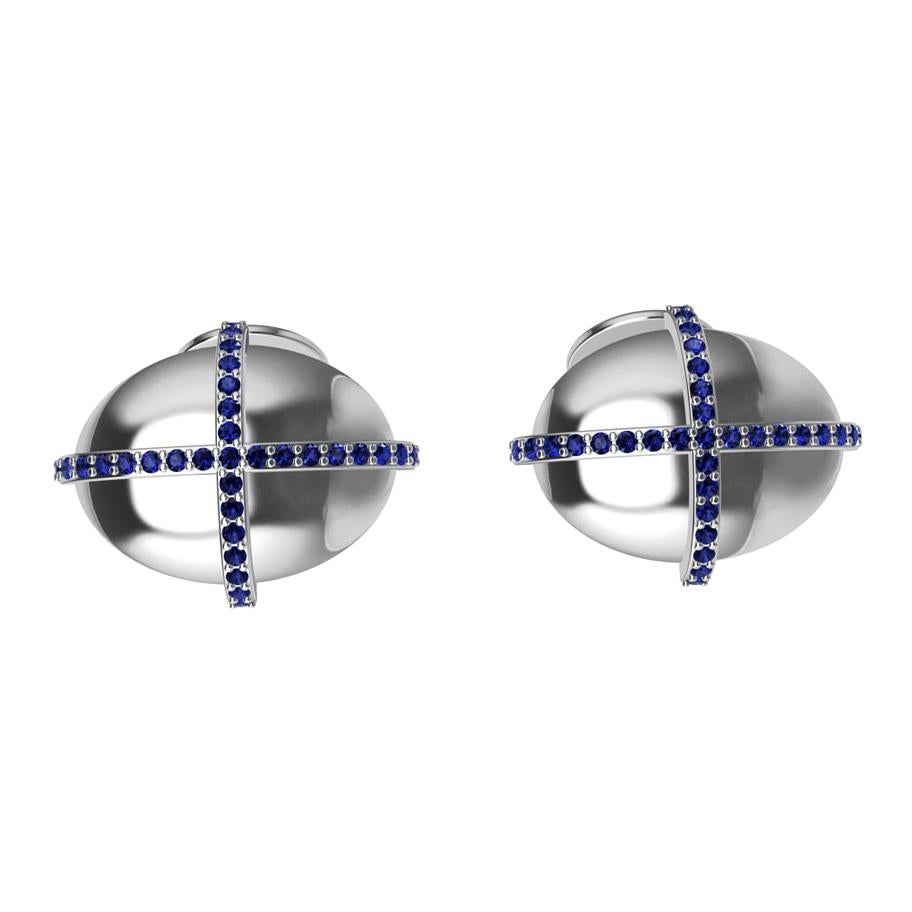 18 Karat White Sapphire Dome Cross Cufflinks