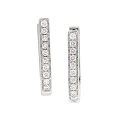 18 Karat White Solid Gold Diamond Huggie Hoop Earrings