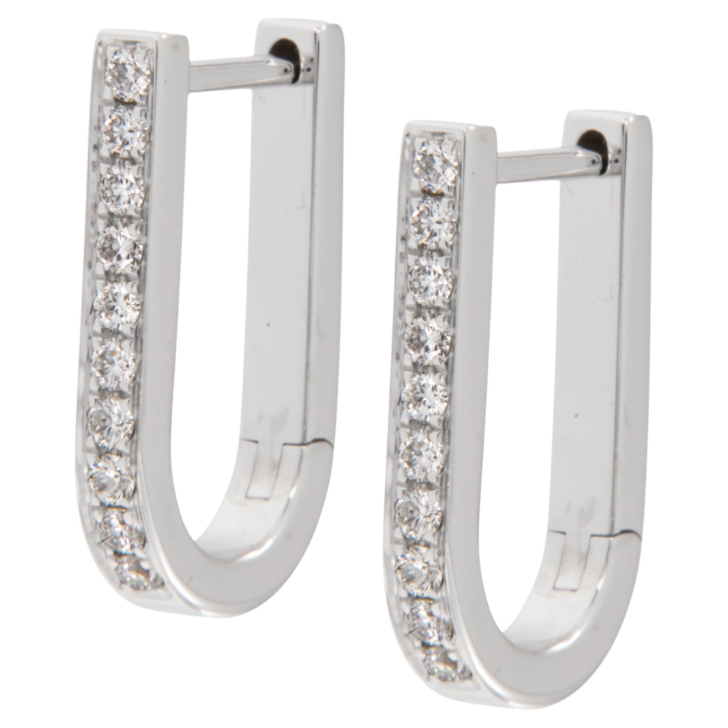 18 Karat White Solid Gold Diamond Huggie Hoop Earrings