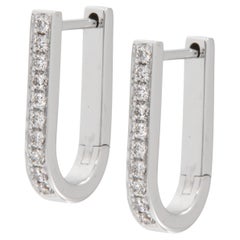 18 Karat White Solid Gold Diamond Huggie Hoop Earrings