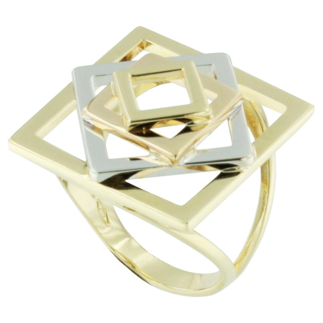 Moderner Ring aus 18 Karat Weiß-Gelb- und Weißgold, hergestellt in Italien