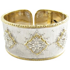 Vintage 18 Karat White/Yellow Gold and Diamond Bandini Cuff Bracelet