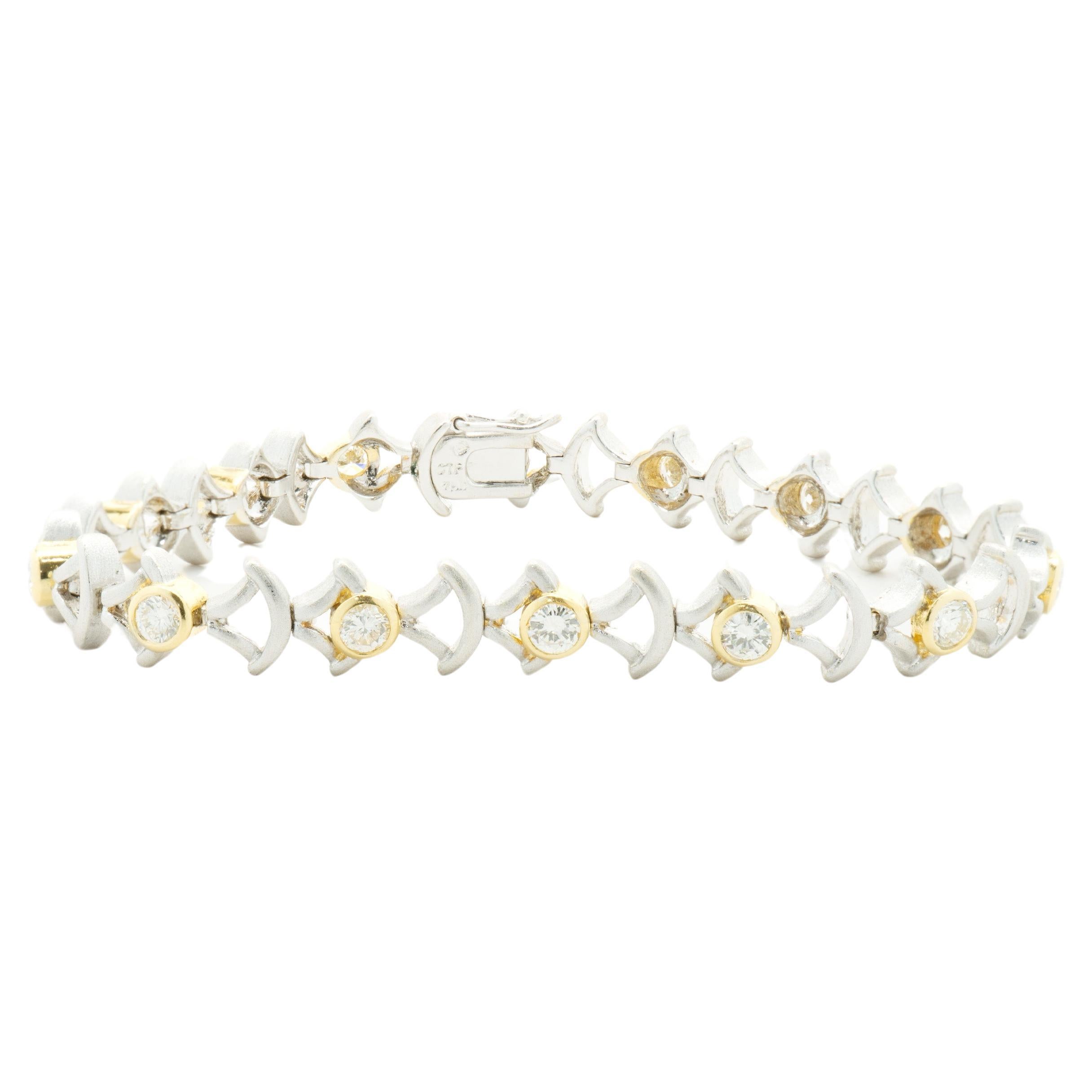 18 Karat White & Yellow Gold Bezel Set Diamond Link Bracelet
