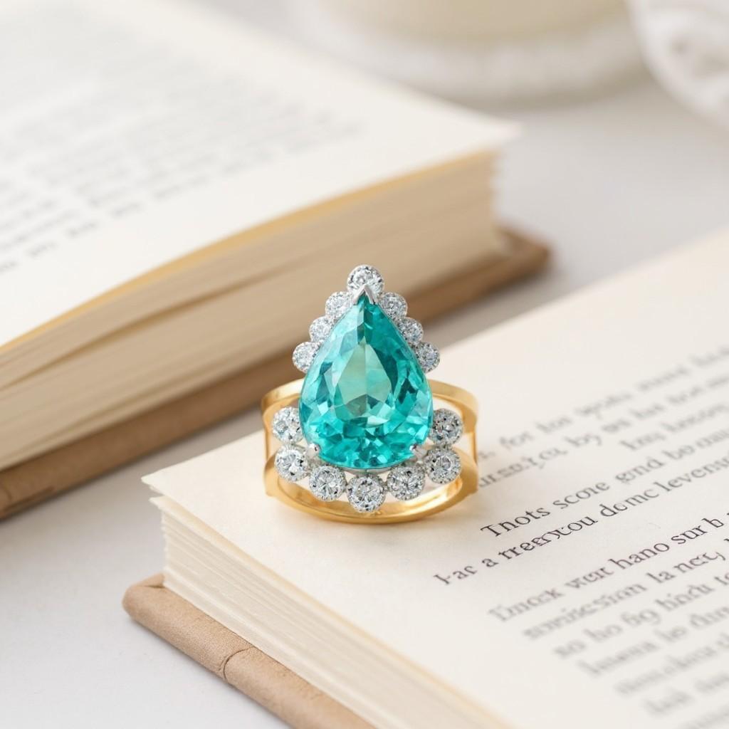 18 Karat Weiß- und Gelbgold Cocktail-Ring mit birnenförmigem Apatit und Diamanten 10,05 Karat im Angebot 5