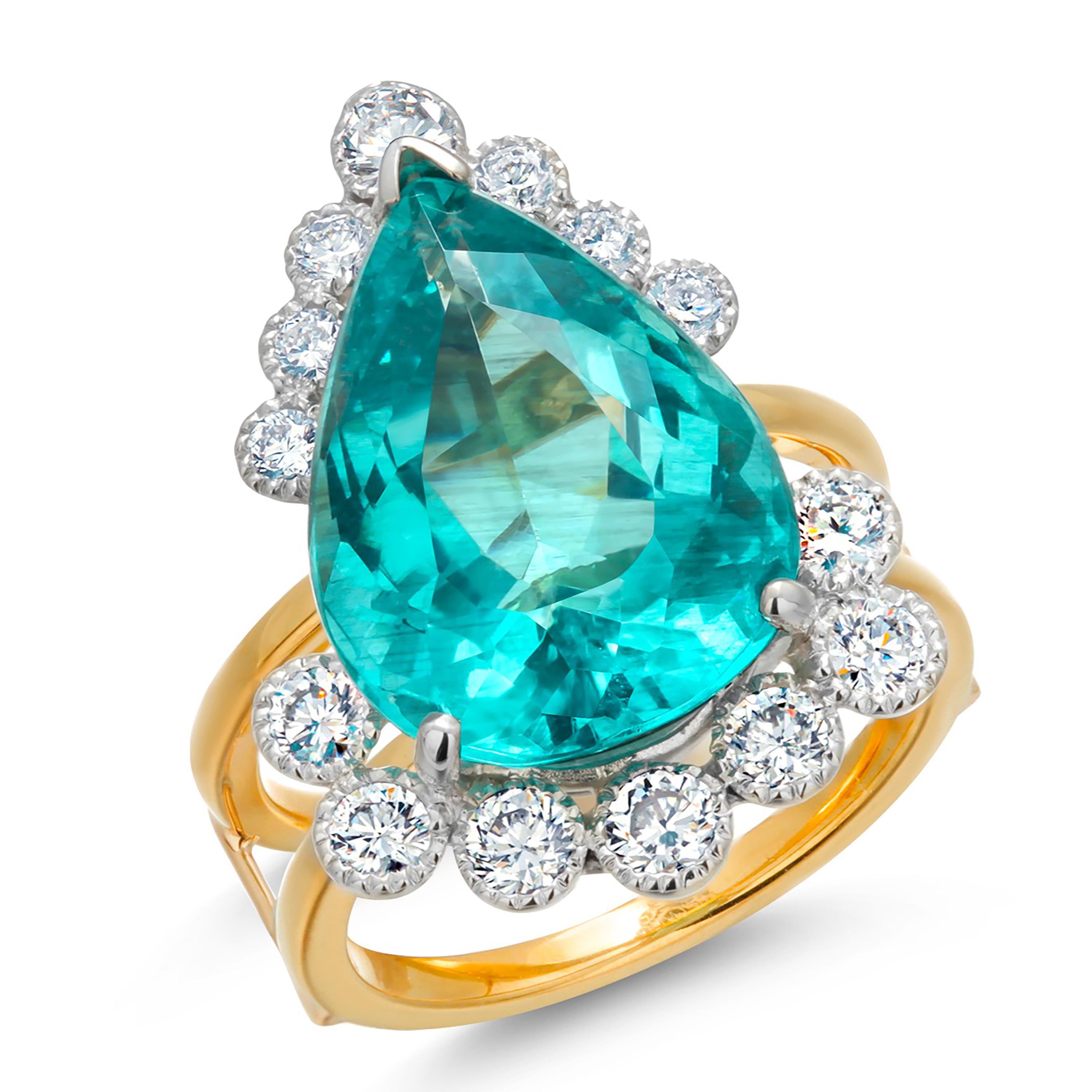 18 Karat White Yellow Gold Cocktail Ring Pear Apatite and Diamonds 10.05 Carat For Sale 6
