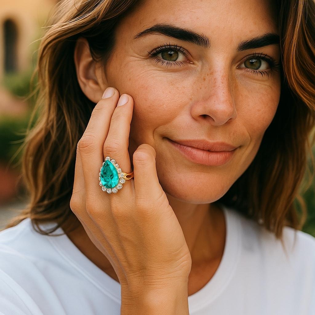 Contemporary 18 Karat White Yellow Gold Cocktail Ring Pear Apatite and Diamonds 10.05 Carat For Sale