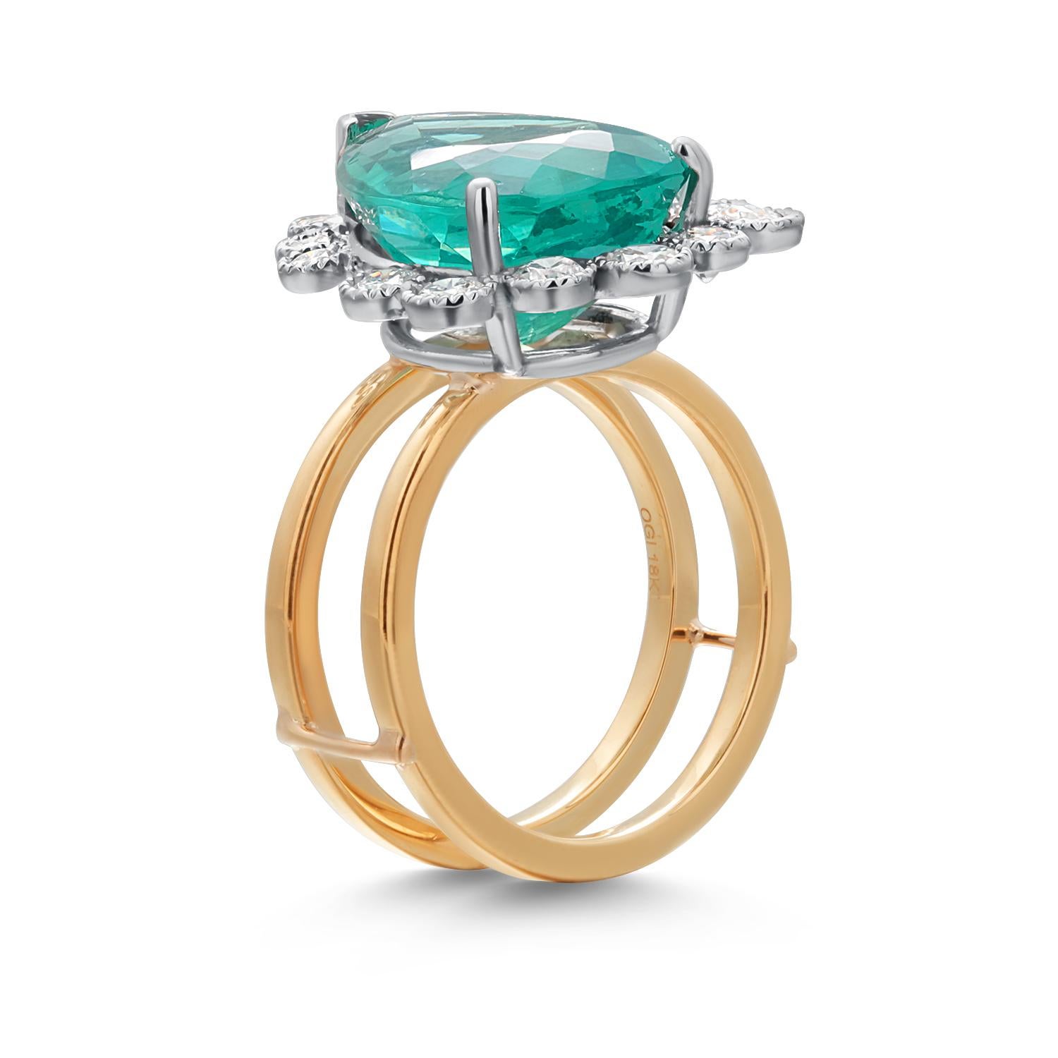 18 Karat White Yellow Gold Cocktail Ring Pear Apatite and Diamonds 10.05 Carat For Sale 8