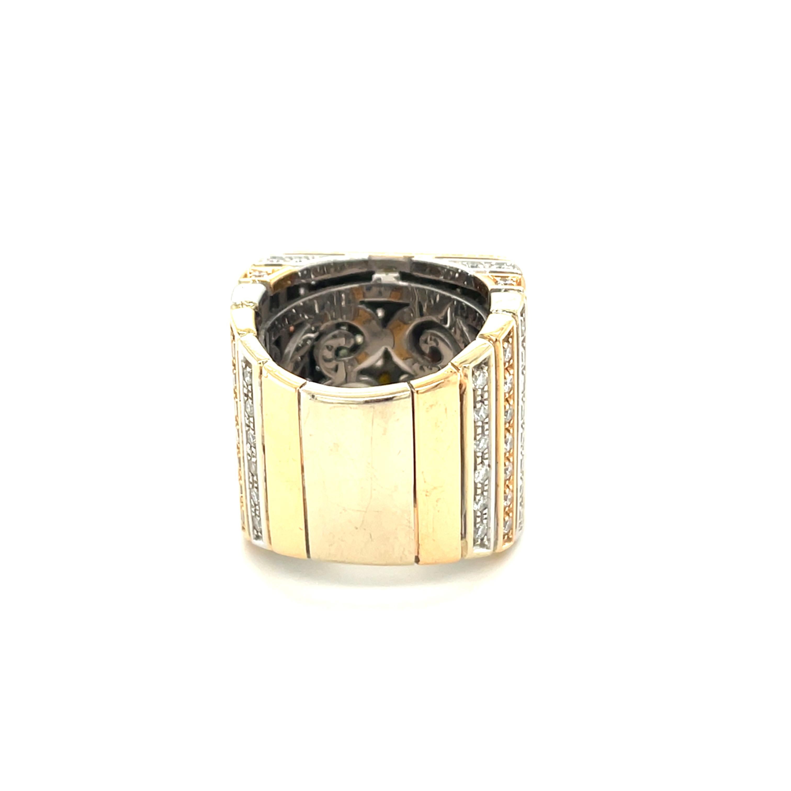 Women's 18 Karat White Yellow Gold Coloured Diamond Signet Ring For Sale