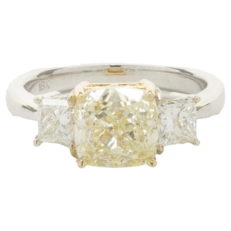 18ct Yellow Gold and Platinum 1.01ct Cushion Cut Diamond Three Stone Ring