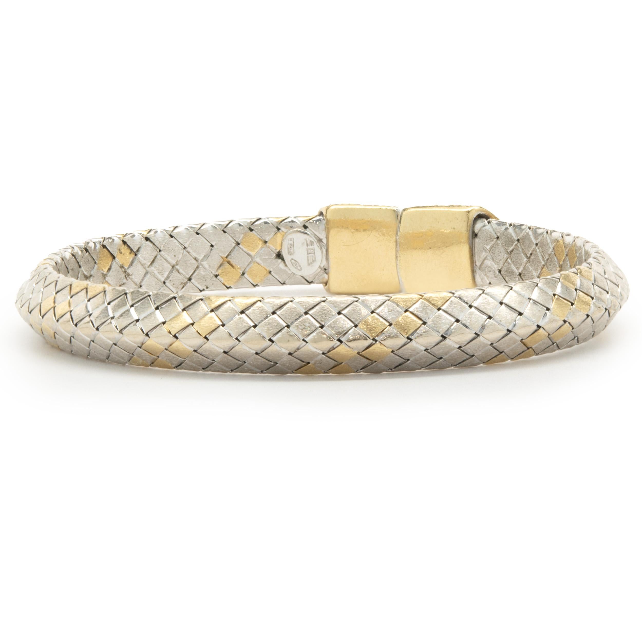 Round Cut 18 Karat White & Yellow Gold Diamond and Yellow Sapphire Cuff Bracelet For Sale