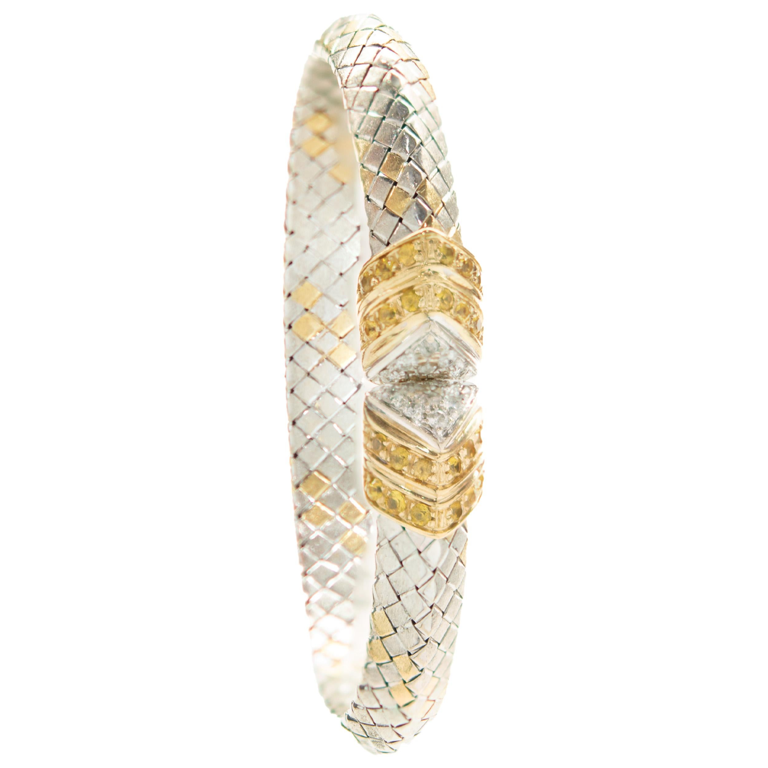 18 Karat White & Yellow Gold Diamond and Yellow Sapphire Cuff Bracelet In Excellent Condition For Sale In Scottsdale, AZ