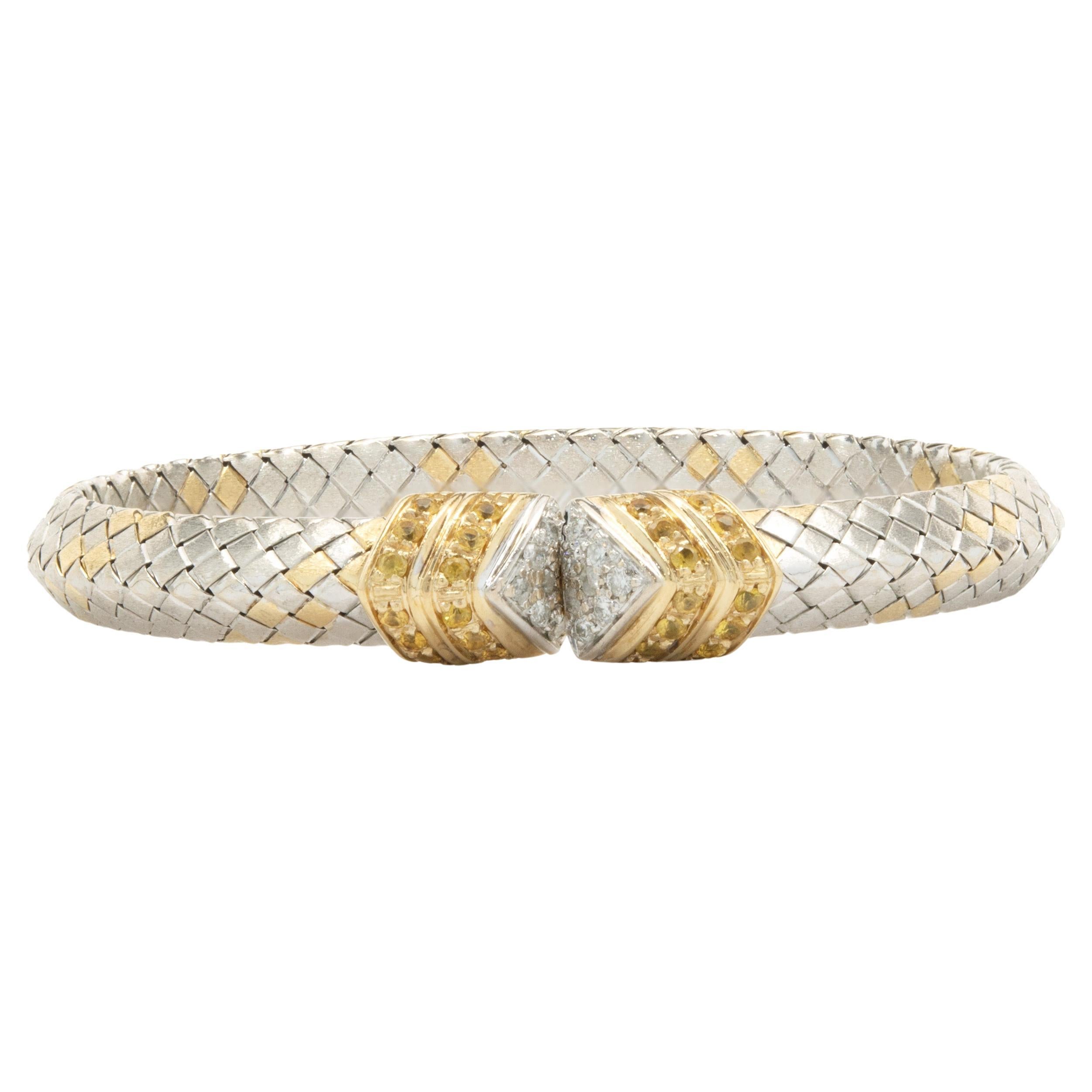 18 Karat White & Yellow Gold Diamond and Yellow Sapphire Cuff Bracelet For Sale