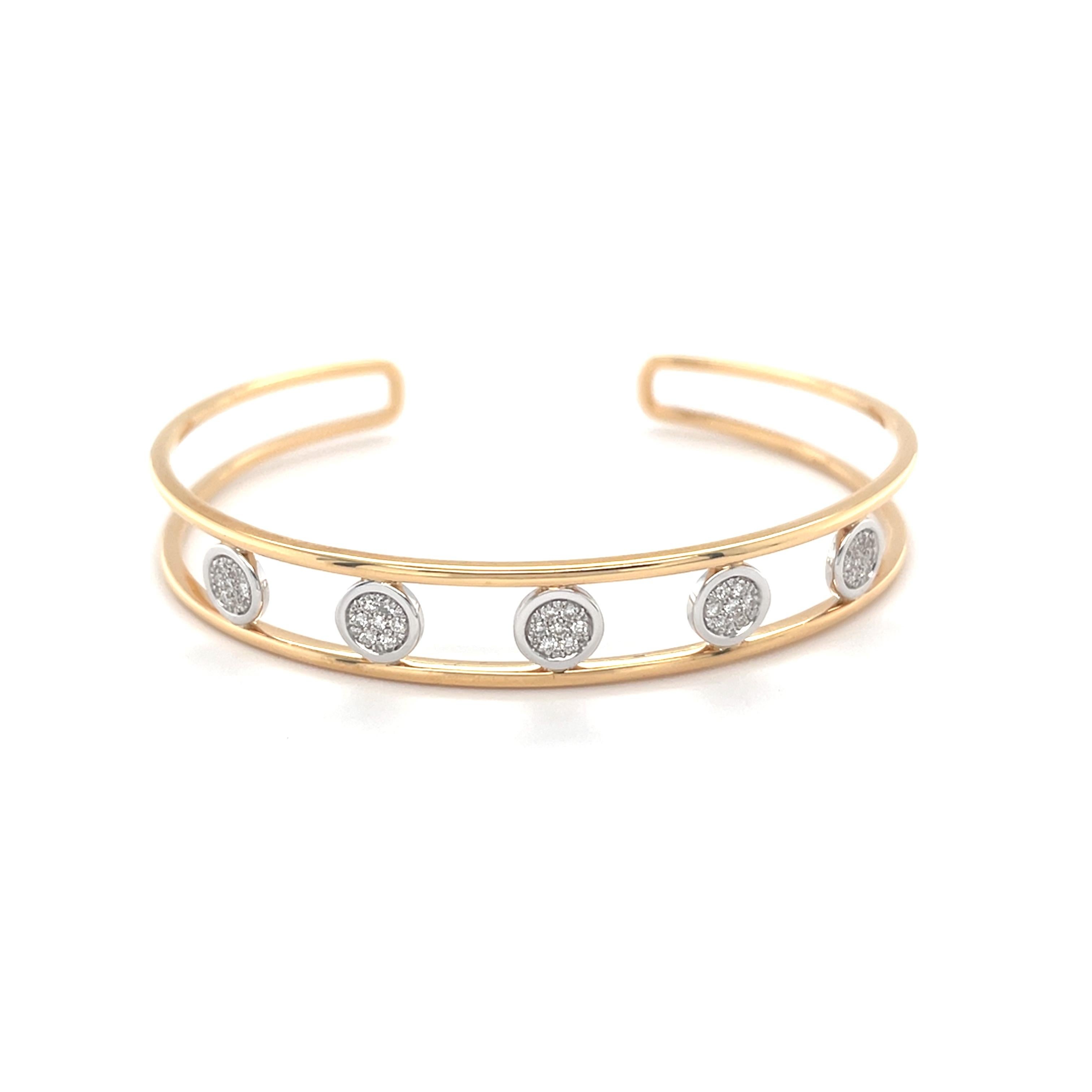 Bracelet jonc en or jaune et blanc 18 carats avec diamants Neuf - En vente à Monte-Carlo, MC