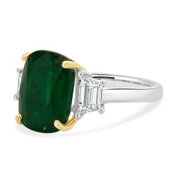 18 Karat White & Yellow Gold Emerald and Diamond Three Stone Ring