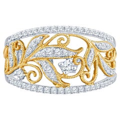 Bracelet en or blanc et jaune 18 carats filigrane à fleurs avec diamants 0,39 carat